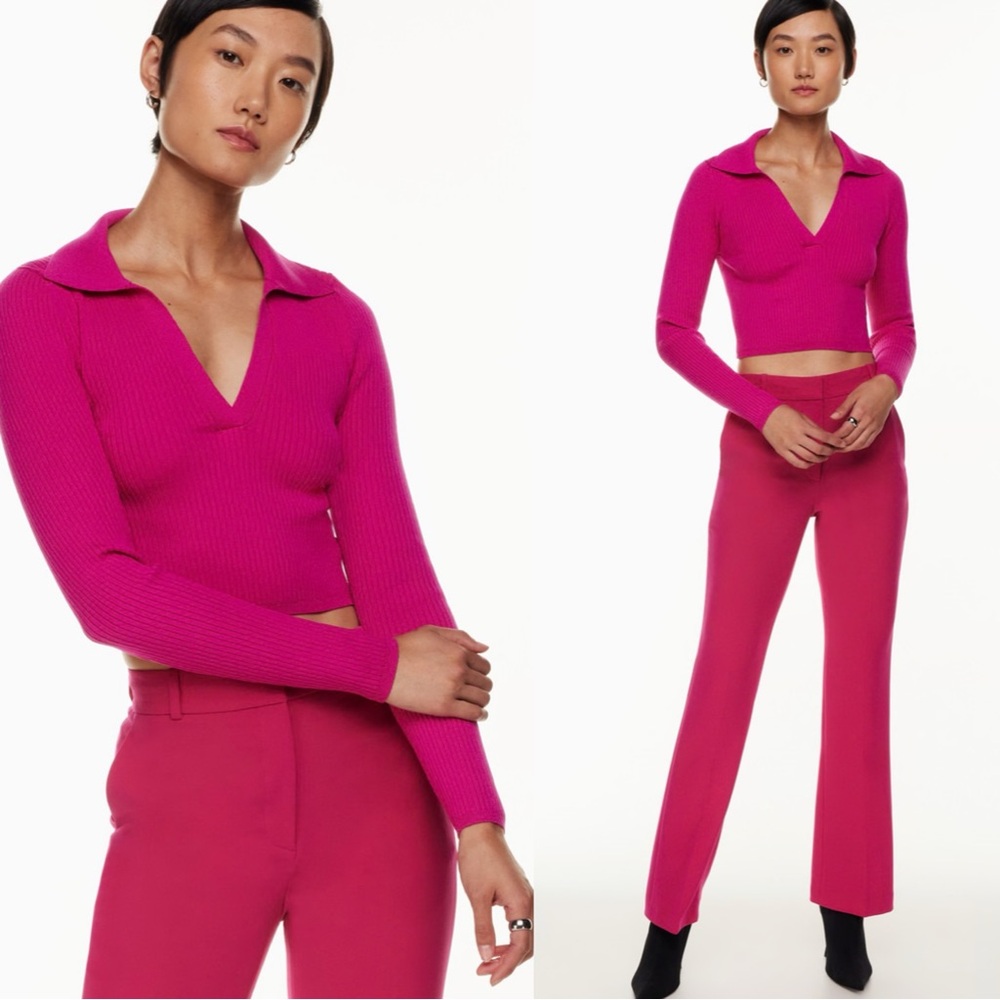 Aritzia Babaton Sculpt Knit Pink Polo Long Sleeve Top